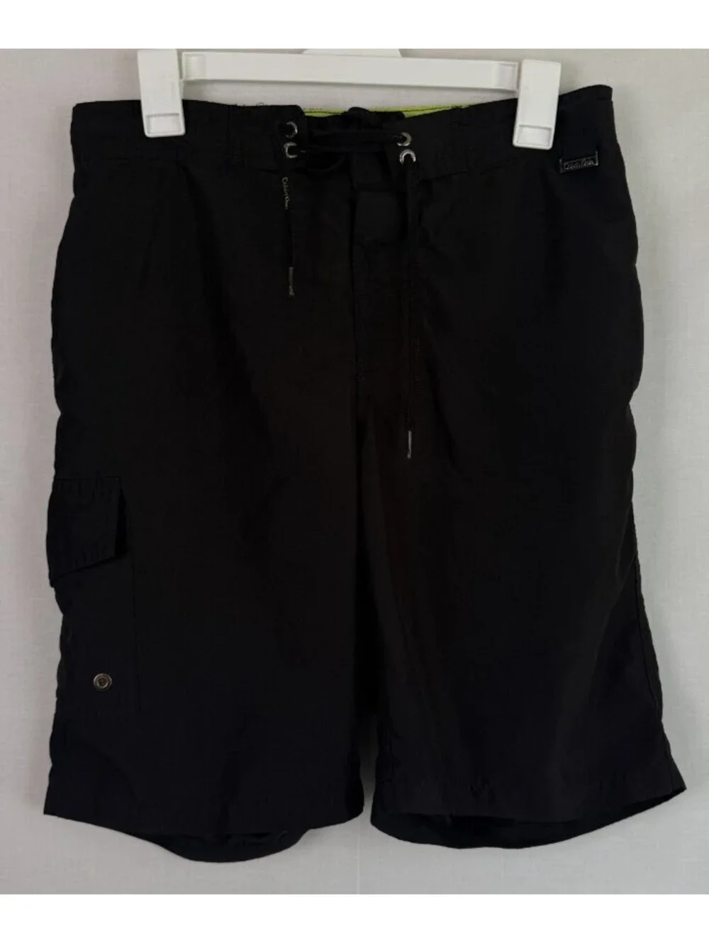 Calvin Klein Mens Shorts Size S Black Cargo Swim Trunks Board Green Mesh